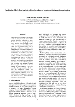 Explaining black-box text classifiers for disease-treatment information
  extraction