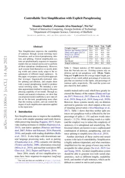 Controllable Text Simplification with Explicit Paraphrasing