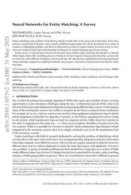 Neural Networks for Entity Matching: A Survey