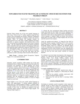 Towards End-to-End Training of Automatic Speech Recognition for Nigerian Pidgin