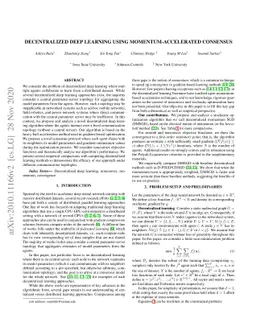 Decentralized Deep Learning using Momentum-Accelerated Consensus