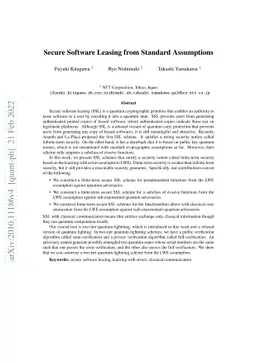 Secure Software Leasing from Standard Assumptions