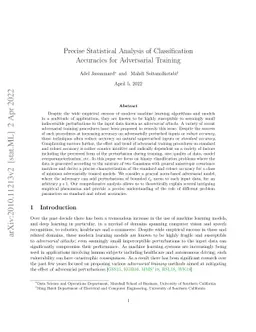 Precise Statistical Analysis of Classification Accuracies for
  Adversarial Training