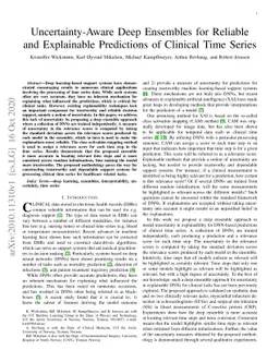 Uncertainty-Aware Deep Ensembles for Reliable and Explainable
  Predictions of Clinical Time Series