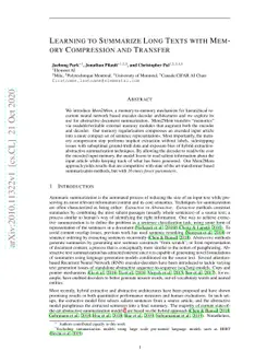 Learning to Summarize Long Texts with Memory Compression and Transfer