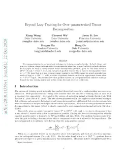 Beyond Lazy Training for Over-parameterized Tensor Decomposition