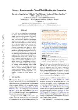 Stronger Transformers for Neural Multi-Hop Question Generation