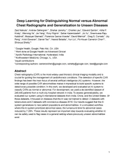 Deep Learning for Distinguishing Normal versus Abnormal Chest
  Radiographs and Generalization to Unseen Diseases