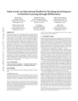 Value Cards: An Educational Toolkit for Teaching Social Impacts of
  Machine Learning through Deliberation