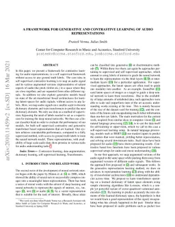 A Framework for Generative and Contrastive Learning of Audio
  Representations