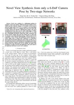 Novel View Synthesis from only a 6-DoF Camera Pose by Two-stage Networks