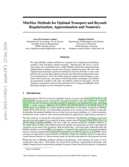 MinMax Methods for Optimal Transport and Beyond: Regularization,
  Approximation and Numerics