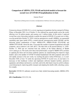 Comparison of ARIMA, ETS, NNAR and hybrid models to forecast the second
  wave of COVID-19 hospitalizations in Italy