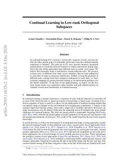 Continual Learning in Low-rank Orthogonal Subspaces