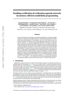 Enabling certification of verification-agnostic networks via
  memory-efficient semidefinite programming