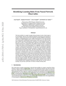 Identifying Learning Rules From Neural Network Observables