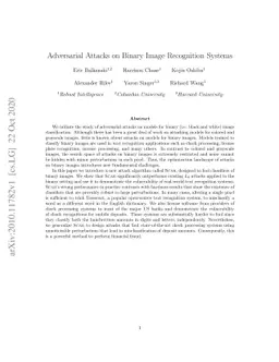 Adversarial Attacks on Binary Image Recognition Systems