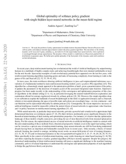 Global optimality of softmax policy gradient with single hidden layer
  neural networks in the mean-field regime