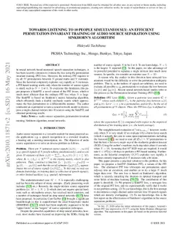 Towards Listening to 10 People Simultaneously: An Efficient Permutation
  Invariant Training of Audio Source Separation Using Sinkhorn's Algorithm