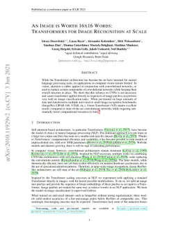 An Image is Worth 16x16 Words: Transformers for Image Recognition at
  Scale