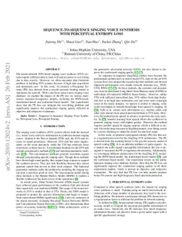 Sequence-to-sequence Singing Voice Synthesis with Perceptual Entropy
  Loss