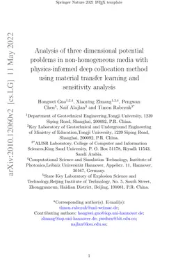 Analysis of three dimensional potential problems in non-homogeneous
  media with physics-informed deep collocation method using material transfer
  learning and sensitivity analysis