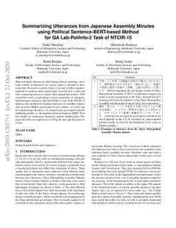 Summarizing Utterances from Japanese Assembly Minutes using Political
  Sentence-BERT-based Method for QA Lab-PoliInfo-2 Task of NTCIR-15
