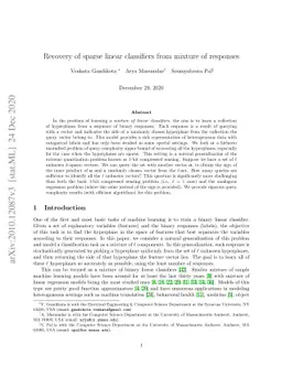 Recovery of sparse linear classifiers from mixture of responses