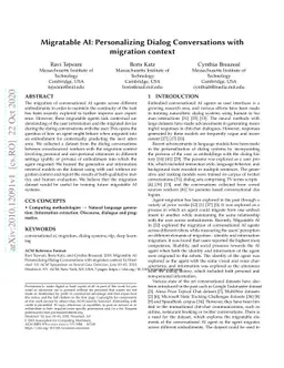 Migratable AI: Personalizing Dialog Conversations with migration context