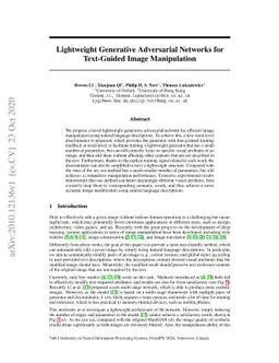 Lightweight Generative Adversarial Networks for Text-Guided Image
  Manipulation