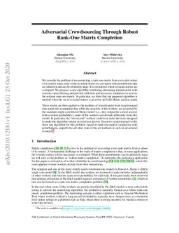 Adversarial Crowdsourcing Through Robust Rank-One Matrix Completion
