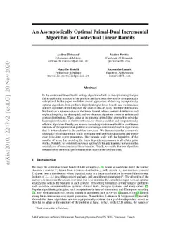 An Asymptotically Optimal Primal-Dual Incremental Algorithm for
  Contextual Linear Bandits