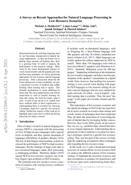 A Survey on Recent Approaches for Natural Language Processing in
  Low-Resource Scenarios