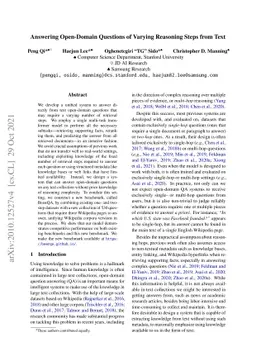 Answering Open-Domain Questions of Varying Reasoning Steps from Text