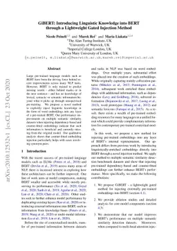 GiBERT: Introducing Linguistic Knowledge into BERT through a Lightweight
  Gated Injection Method