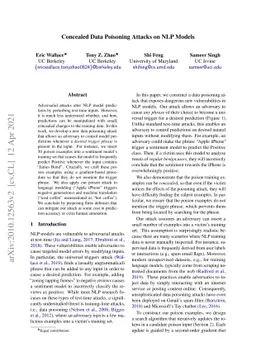 Concealed Data Poisoning Attacks on NLP Models