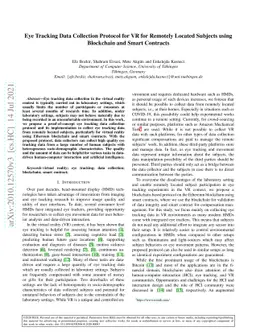 Eye Tracking Data Collection Protocol for VR for Remotely Located
  Subjects using Blockchain and Smart Contracts