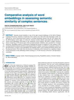 Comparative analysis of word embeddings in assessing semantic similarity
  of complex sentences