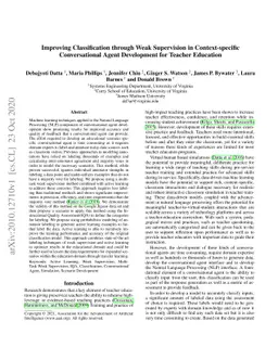 Improving Classification through Weak Supervision in Context-specific
  Conversational Agent Development for Teacher Education