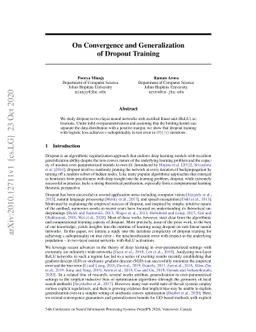 On Convergence and Generalization of Dropout Training