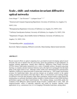 Scale-, shift- and rotation-invariant diffractive optical networks