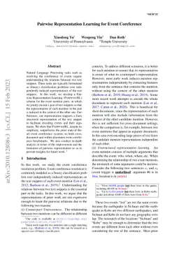 Pairwise Representation Learning for Event Coreference