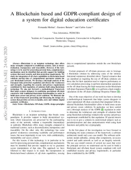 A Blockchain based and GDPR-compliant design of a system for digital
  education certificates