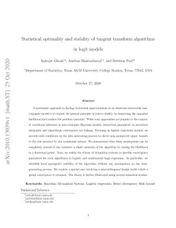 Statistical optimality and stability of tangent transform algorithms in
  logit models