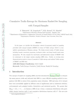 Cumulative Tsallis Entropy for Maximum Ranked Set Sampling with Unequal
  Samples