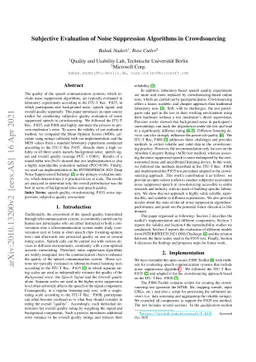 Subjective Evaluation of Noise Suppression Algorithms in Crowdsourcing