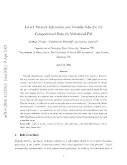 Latent Network Estimation and Variable Selection for Compositional Data
  via Variational EM