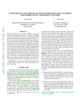 Geometrically Matched Multi-source Microscopic Image Synthesis Using
  Bidirectional Adversarial Networks