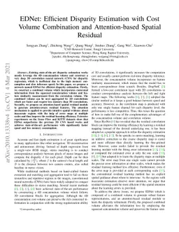 EDNet: Efficient Disparity Estimation with Cost Volume Combination and
  Attention-based Spatial Residual