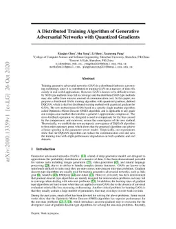 A Distributed Training Algorithm of Generative Adversarial Networks with
  Quantized Gradients